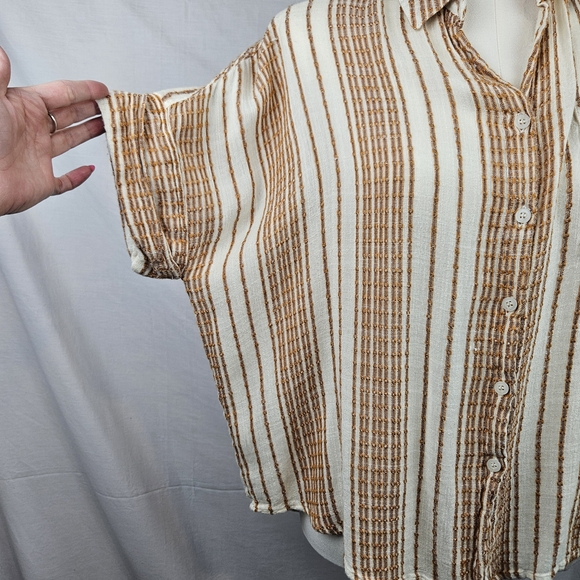 Anthropology En Creme Womens Button Up Collared Orange/Tan Shirt Sz M Lagenlook - Picture 3 of 6